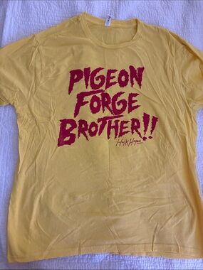 Hulk Hogan Graphic Tee with Bold Red 'Pigeon Forge Brother' Print
